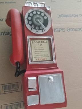 Crosley Red Retro Payphone Wall Phone with Silver Accents